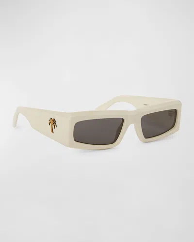 Palm Angels Men's Yreka Acetate Rectangle Sunglasses In White Dark Grey