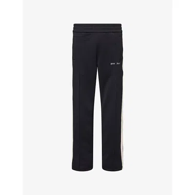Palm Angels Mens Black Striped Zipped-cuffs Mid-rise Regular-fit Woven Jogging Bottoms