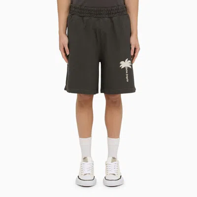 PALM ANGELS MENS GREY COTTON BERMUDA SHORTS WITH PRINT FOR SS24