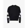Palm Angels Black Sweater With Palms Motifs In Cotton And Wool Blend Man In Black And Off White