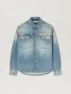 Palm Angels Metal Brushed Denim Shirt In 4472 Medium Blue - Silver