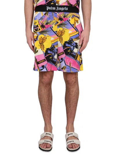 Palm Angels Miami Floral-print Deck Shorts In Yellow
