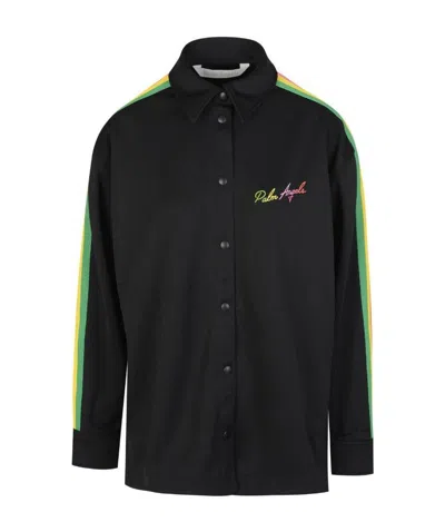Palm Angels Miami Logo Embroidered Side-stripe Shirt In Black