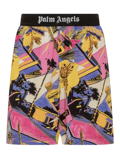 Palm Angels Miami Flower Deck Shorts In Multicolour