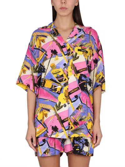 Palm Angels V-neck Mix Print Shirt In Multi