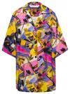 PALM ANGELS MIAMI MULTICOLOUR BOWLING SHIRT WITH ALL-OVER GRAPHIC PRINT IN VISCOSE WOMAN