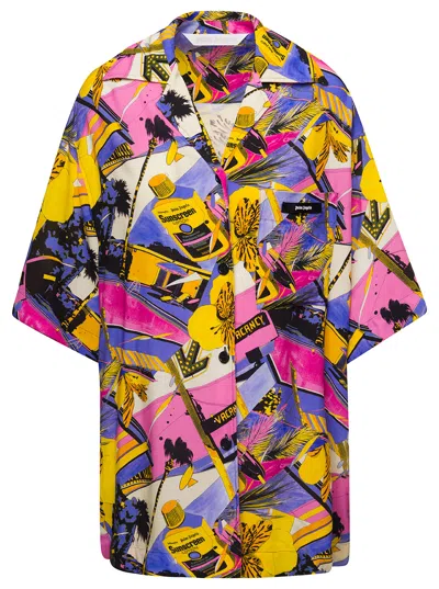Palm Angels Miami Multicolour Bowling Shirt With All-over Graphic Print In Viscose Woman In Multicolor