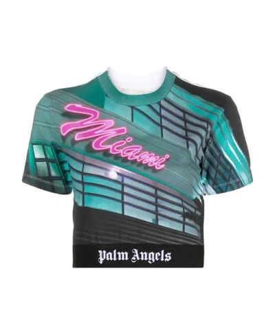 Palm Angels Getty Miami Cropped Printed Cotton-jersey T-shirt In Multi