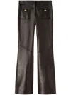 Palm Angels Leather Flared Leg Trousers With Front Patch Pockets In Black