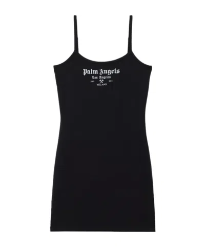 Palm Angels Women Black Logo Scoop Neck Mini Dress, Xs Luxury Dresses For Women Darveys