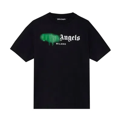 Pre-owned Palm Angels Milano Sprayed Logo T-shirt 'black/green'