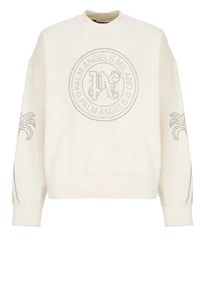 Palm Angels Milano Stud Crew Sweatshirt In Ivory