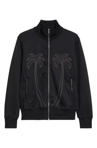 Palm Angels Milano Stud Zip-up Tech Track Sweatshirt In Black