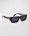 PALM ANGELS MILFORD ACETATE & METAL RECTANGLE SUNGLASSES