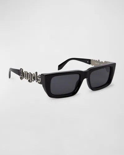 Palm Angels Milford Acetate & Metal Rectangle Sunglasses In Black Dark Grey