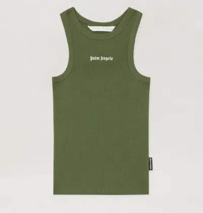 Palm Angels Classic Logo Fitted Tank Top In Green