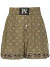 PALM ANGELS OLIVE GREEN PAISLEY PRINT SHORTS FOR WOMEN FROM SS24 COLLECTION