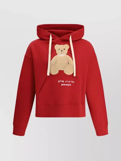 Palm Angels Mindful Bear Hoodie Featuring Pouch Pocket In Red