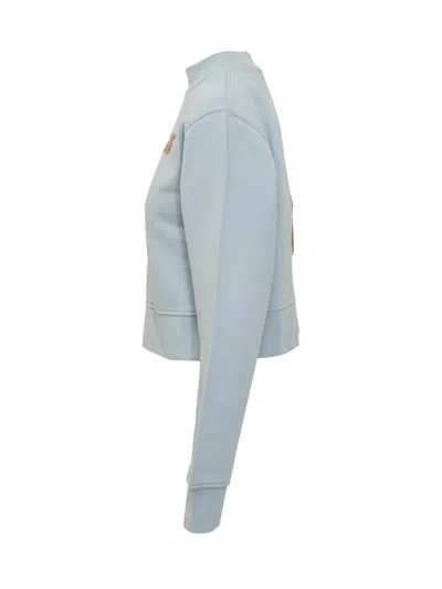 Palm Angels Mini Angels Embroidered Sweatshirt In Baby Blue Brown