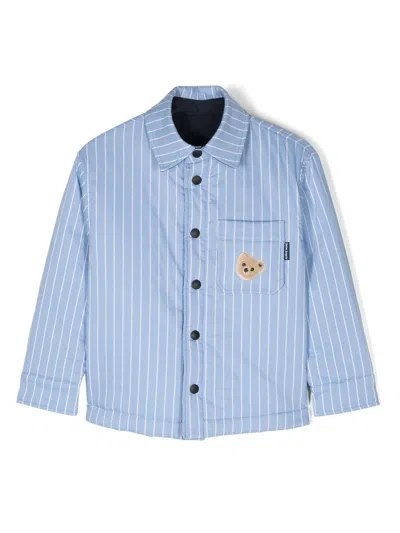 Palm Angels Kids' Mini-bear-patch Overshirt In Blue