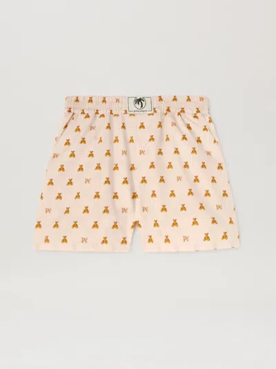 Palm Angels Soft Pink Monogram Shorts In Neutral