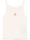 Palm Angels White T-shirt In Cotton With Teddy Sleeveless In Pink