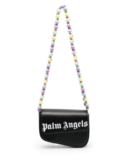 Palm Angels Mini Crash Beads Embellished Shoulder Bag In Black Leather