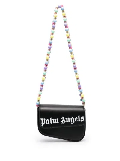 Palm Angels Mini Crash Beads Embellished Shoulder Bag In Black Leather Woman