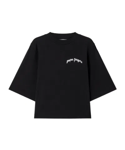 Palm Angels Mini Curved Logo Boxy T-shirt In Black