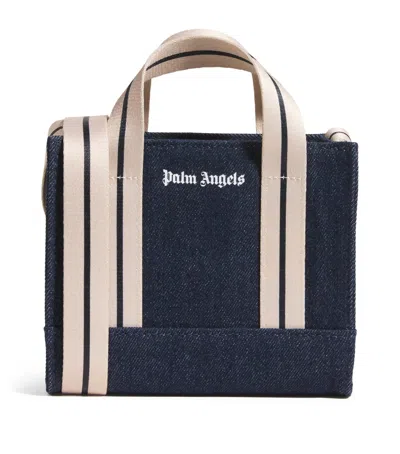 Palm Angels Kids' Mini Denim Tote Bag In Blue