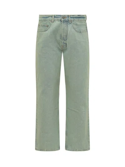 Palm Angels Mini Distressed Overdane Jeans In Green