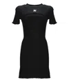 Palm Angels Monogram Ribbed Dress With Frayed Edges In Black