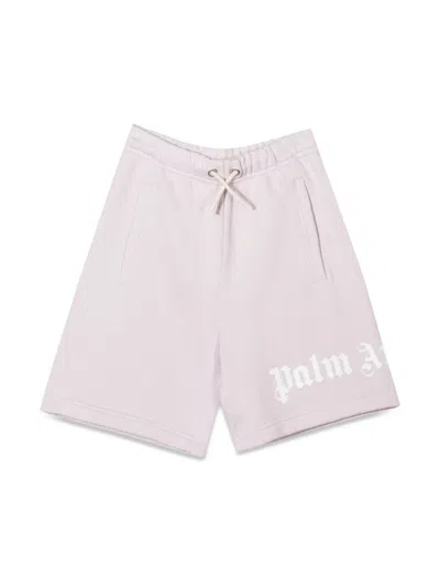 Palm Angels Mini Fleece Girl Shorts With Logo In Purple