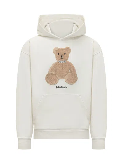 Palm Angels Mini Iconic Hoodie With Bear Print In White