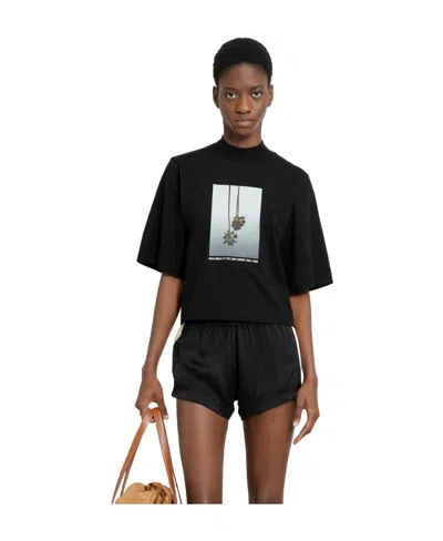 Palm Angels Cropped Short-sleeve T-shirt With Upside-down Palm Tree Graphic In Black