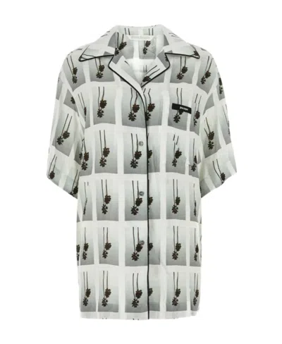 Palm Angels Viscose Printed Sleep Shirt In Whitegrey