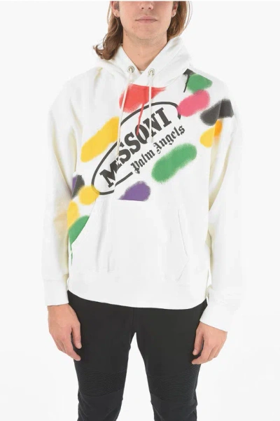 Palm Angels Missoni Logoed Hooded Sweatshirt With Spray-effect Print In White