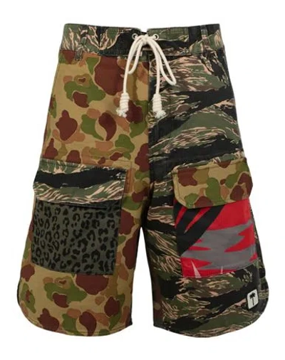 Palm Angels Mixed Media Camouflage Shorts Man Shorts & Bermuda Shorts Multicolored Size L Cotton In Fantasy