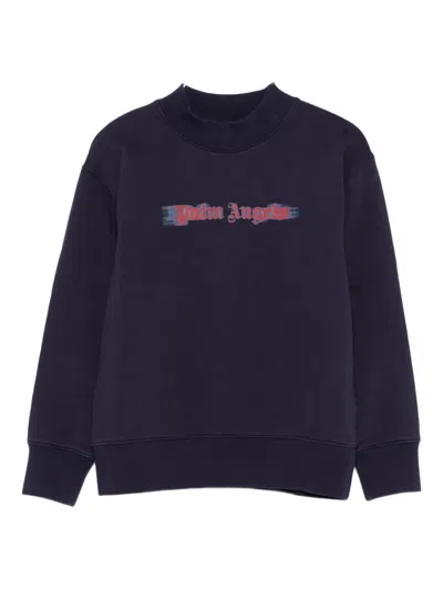 Palm Angels Kids' Mock-neck Logo Sweatshirt In Blue