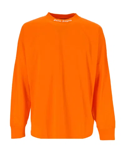 Palm Angels Mock Neck Logo T-shirt In Orange