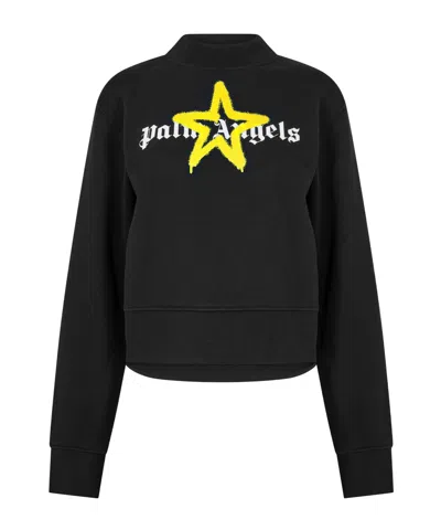 Palm Angels Mockneck Cropped Sweatshirt In Black