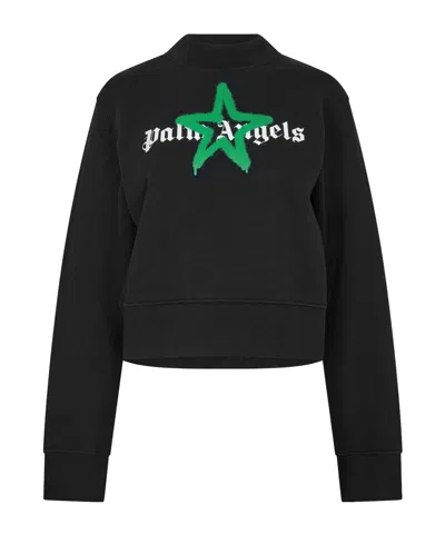 Palm Angels Mockneck Cropped Sweatshirt In Black