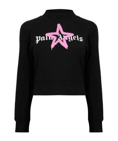 Palm Angels Mockneck Cropped Sweatshirt In Black