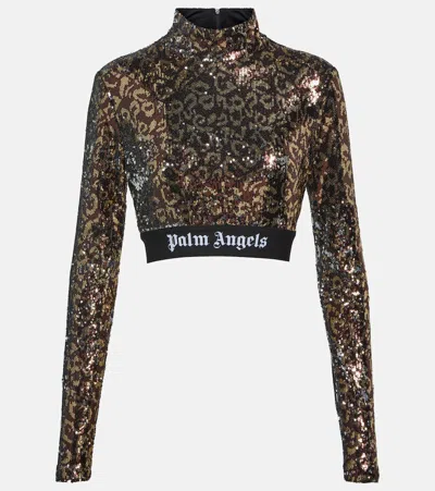 PALM ANGELS MOCKNECK SEQUINED CROP TOP