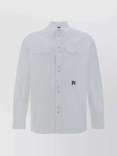 Palm Angels Monochrome Shirt With Chest Pockets And Pearlescent Buttons In White