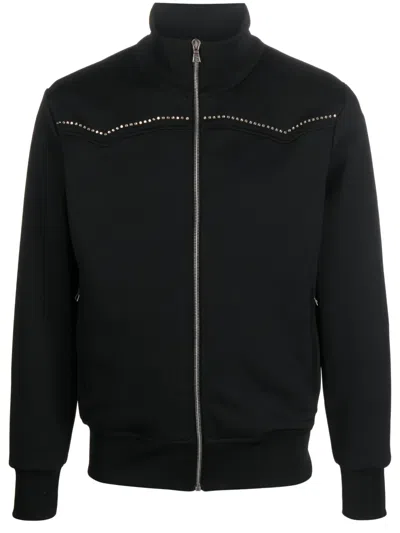 Palm Angels Pa Monogram-studded Zip-up Sweatshirt In Black