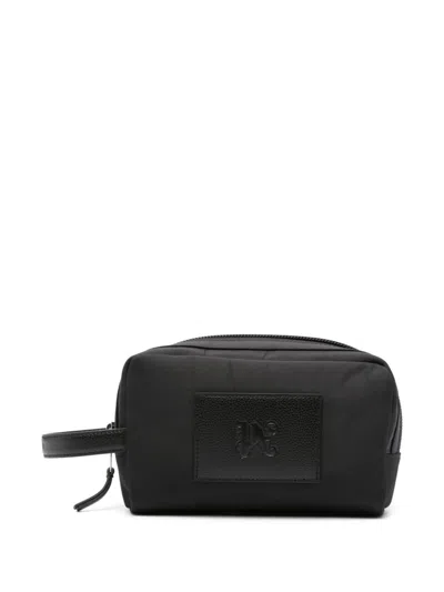 Palm Angels Monogram-patch Wash Bag In Black Grey