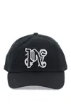 Palm Angels Black Baseball Cap With Embroidered Monogram In Black
