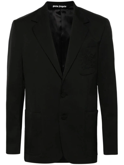 Palm Angels Single-breasted Twill Blazer In Black Black