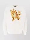 Palm Angels White Crewneck Sweatshirt With Burning Logo Print In Cotton Man